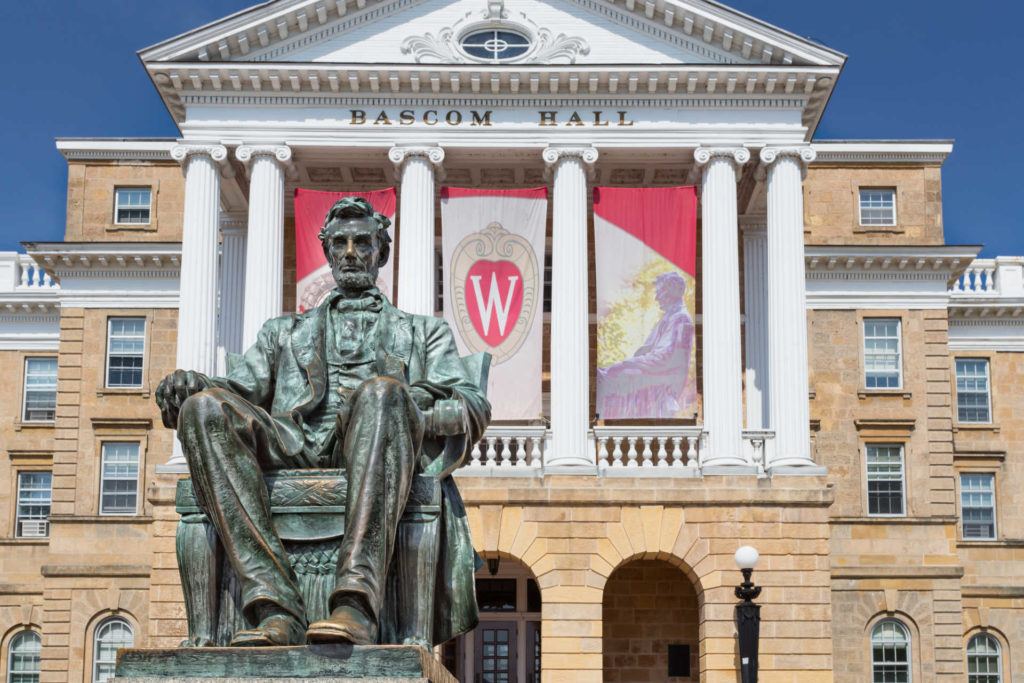 University of Wisconsin Madison Bascom Hall with Abe Lincoln statue