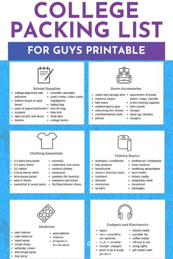 College packing list for guys printable