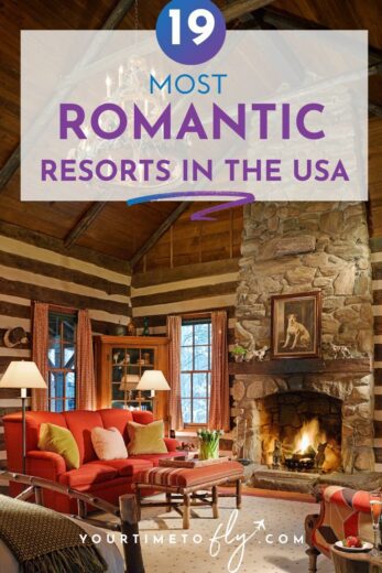 19 most romantic resorts in the USA cabin with a fireplace and sitting area