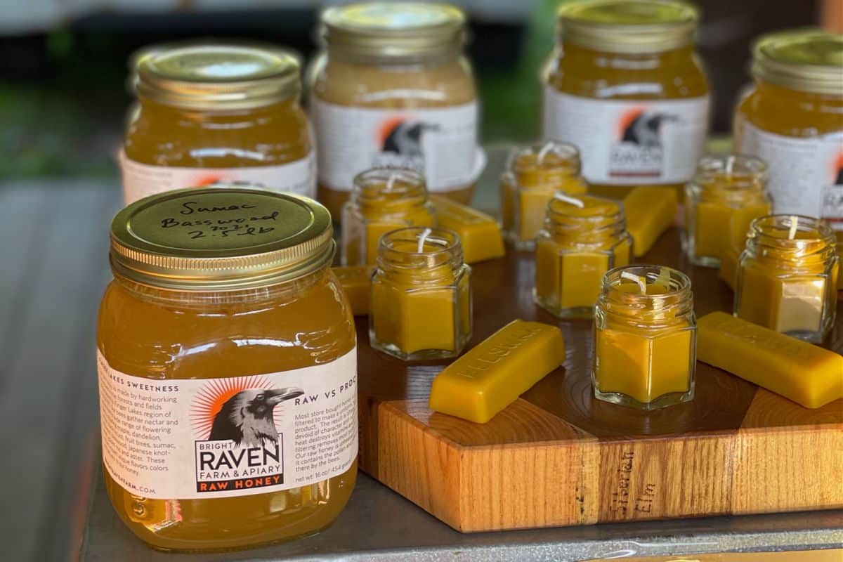 Bright Raven jars of honey and candles