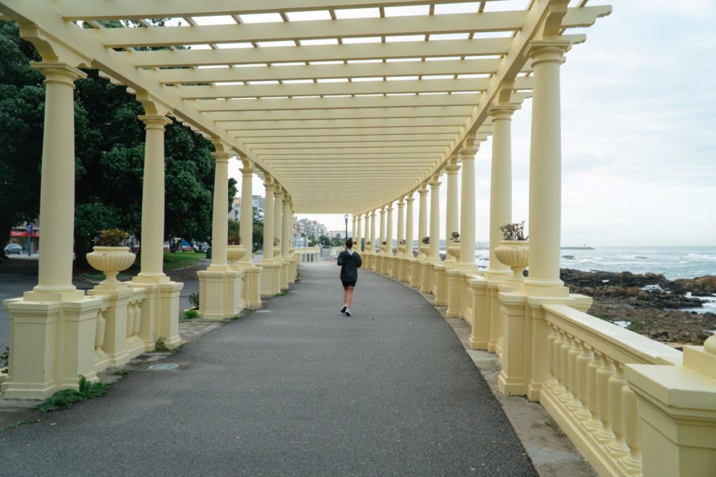 Portico and running path along the coast in Porto