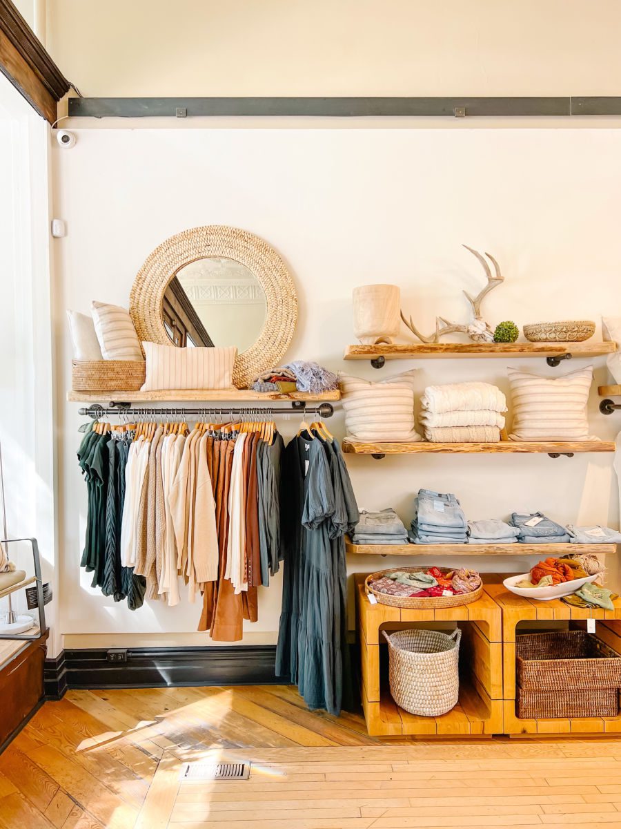 Clothing display at Clover Boutique in Missoula