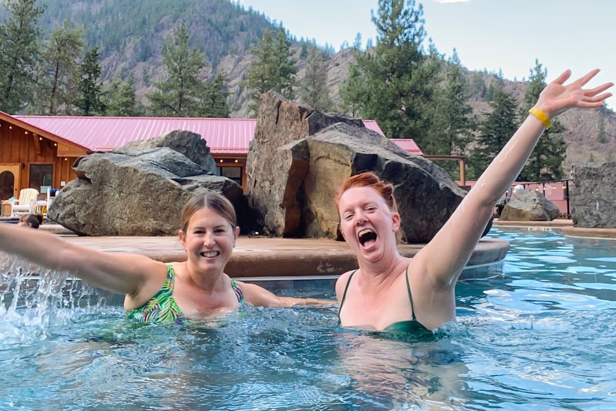 Tamara and Keryn in the pool at Quinn's Hot Springs