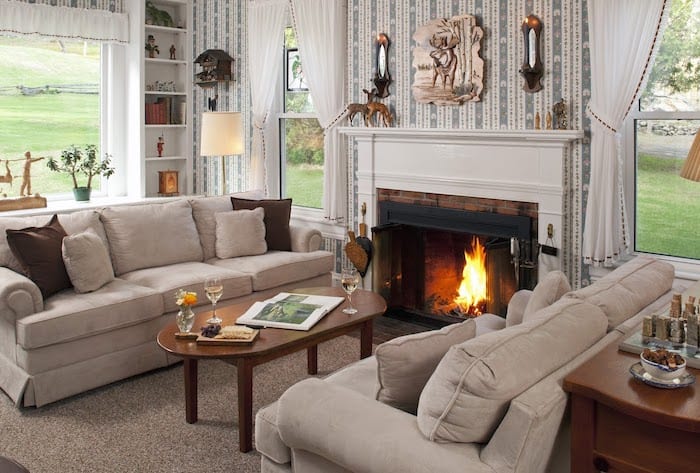 Living room and fireplace at the Inn on Golden Pond