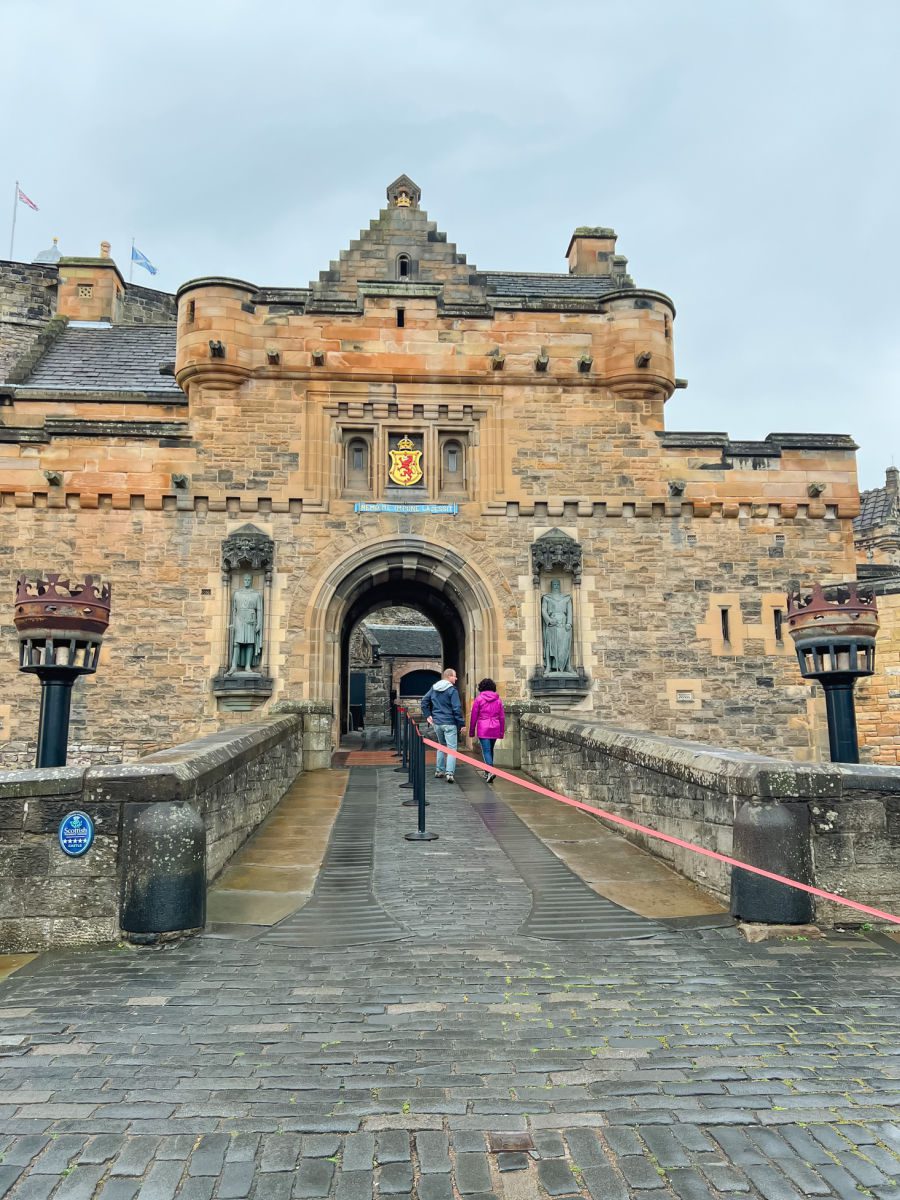 Castle entrance in the morning rain
