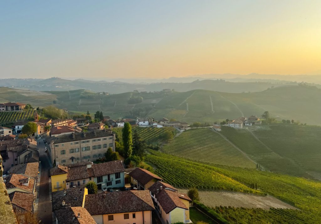 view of barbaresco at sunset from tower
