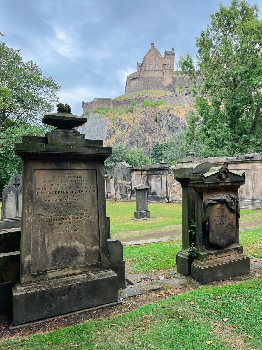 grave markers in St. Cuthbert's kirkyard in Edinburgh