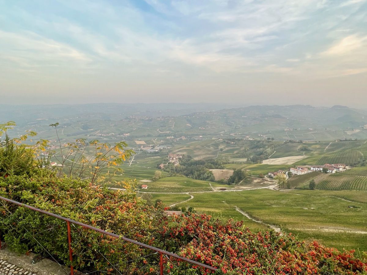 view from La Morra belvedere over hills of Piedmont