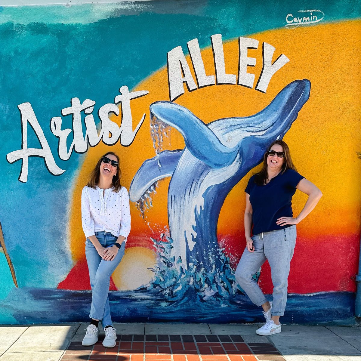 Kim and Tamara in front of Artist Alley mural