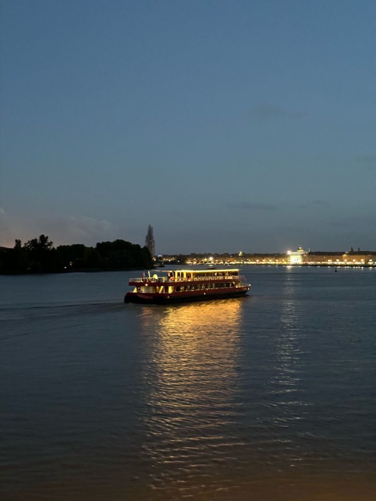 ship on Bordeaux at night 