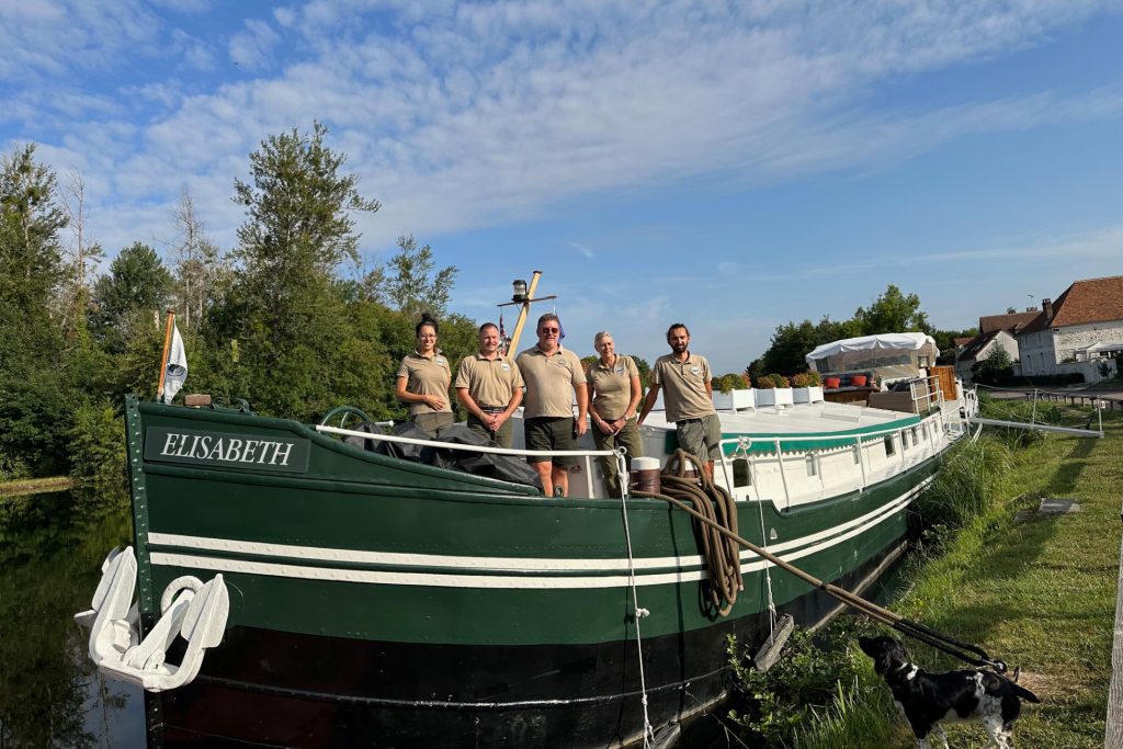 Crew of the Hotel Barge Elisabeth in Burgundy France