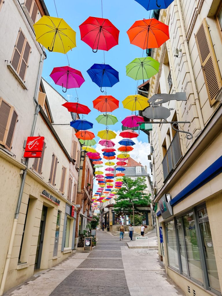 Joigny umbrellas over street