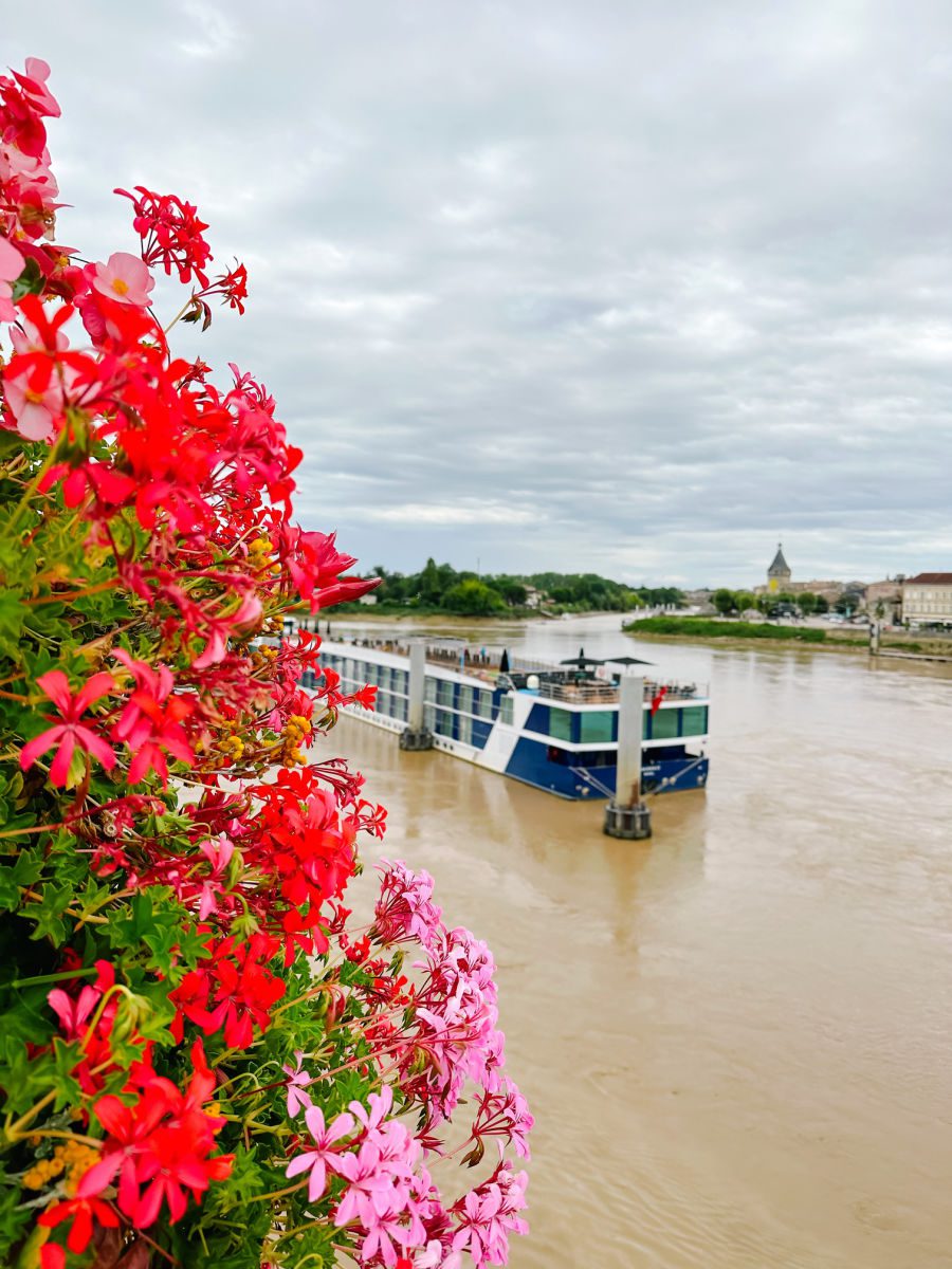 AmaDolce river boat framed by flowers