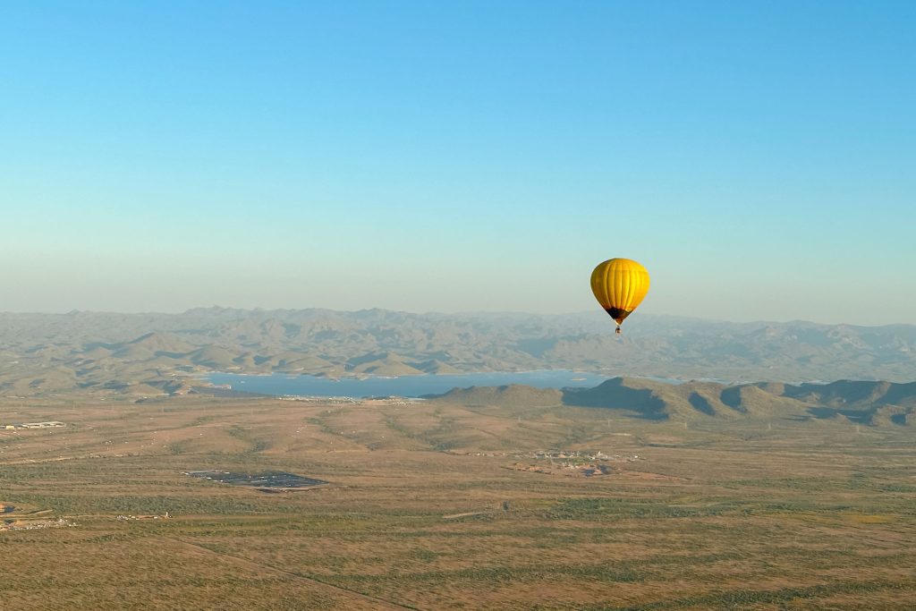 Scottsdale romantic getaway - balloon over desert and mountains