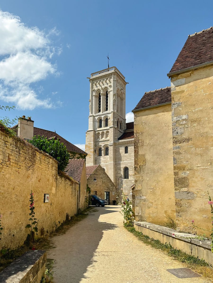 Bell tower and small streets in Vezelay France - most picturesque villages in France
