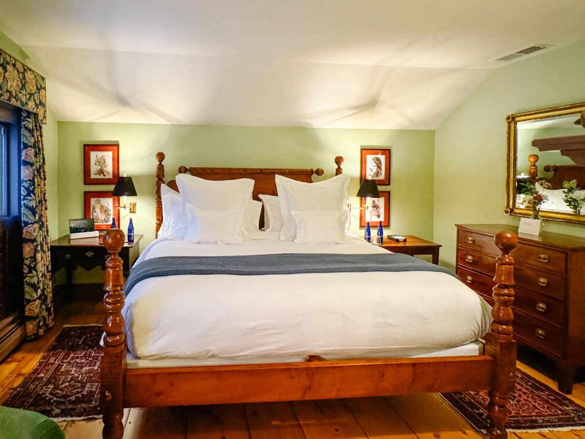 bed in guest room at the Weston Vermont