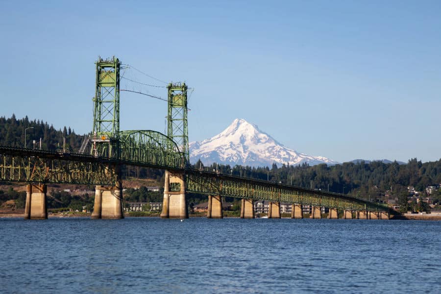 Hood River bridge and Mt Hood from Deposit photos