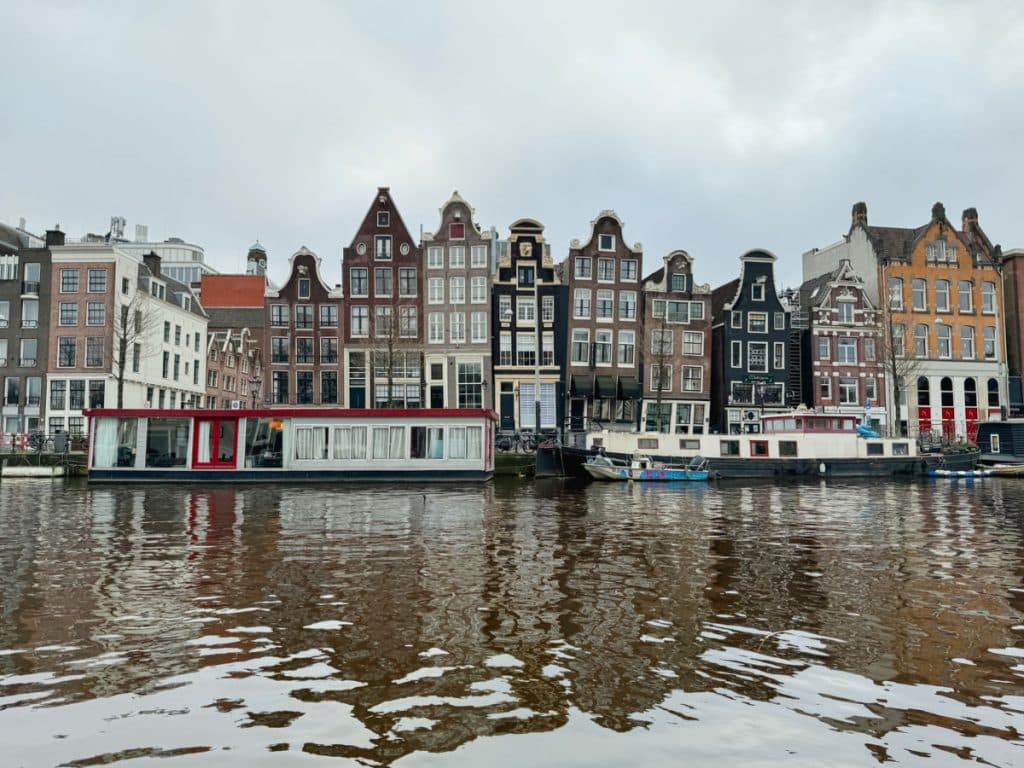 Crooked Buildings on Canal in Amsterdam