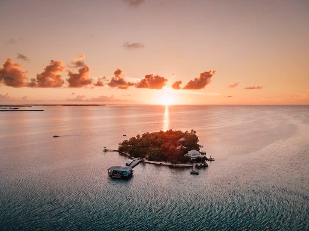 Cayo Espanto private island resort at sunset