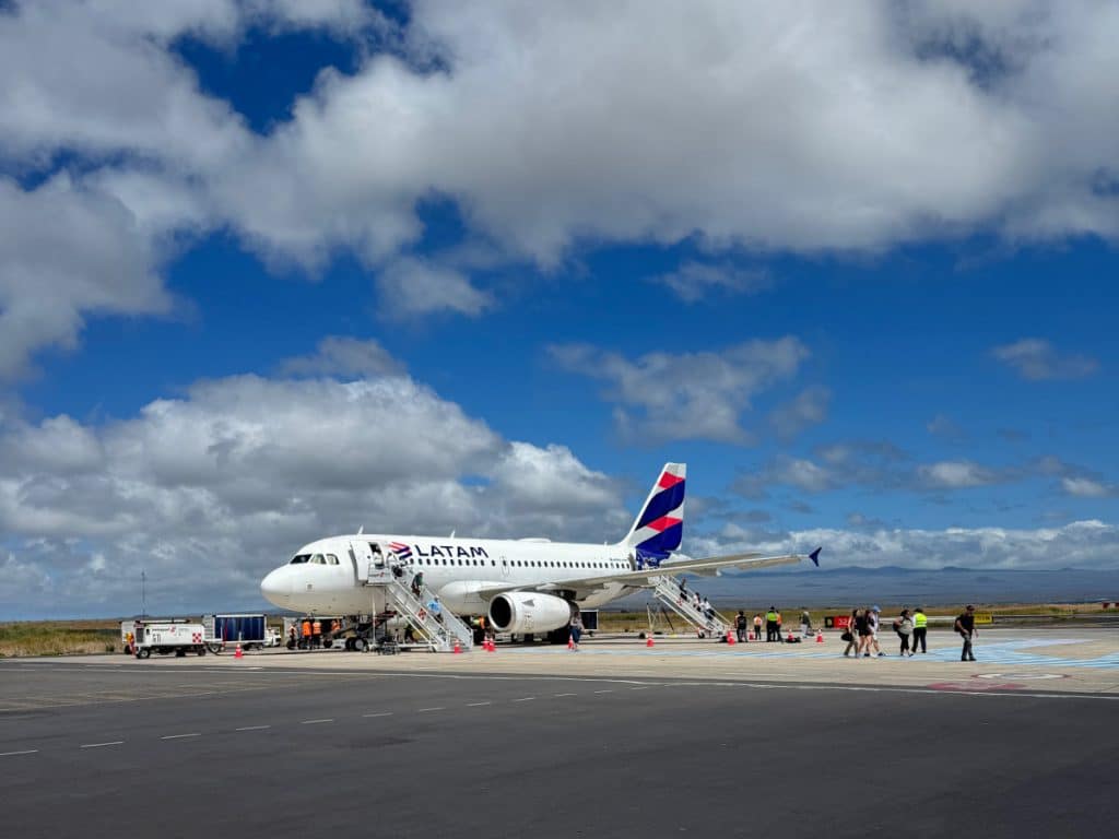 Latam plane on Baltra Island in the Galapagos