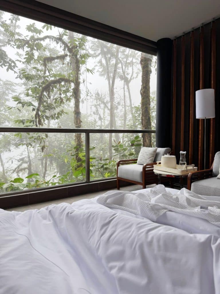 Mashpi Lodge bedroom and cloud forest