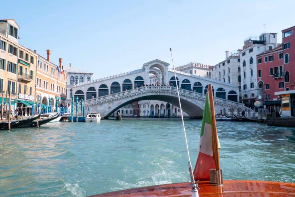 Rialto bridge from private taxi