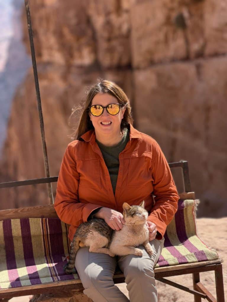 woman with cat in petra
