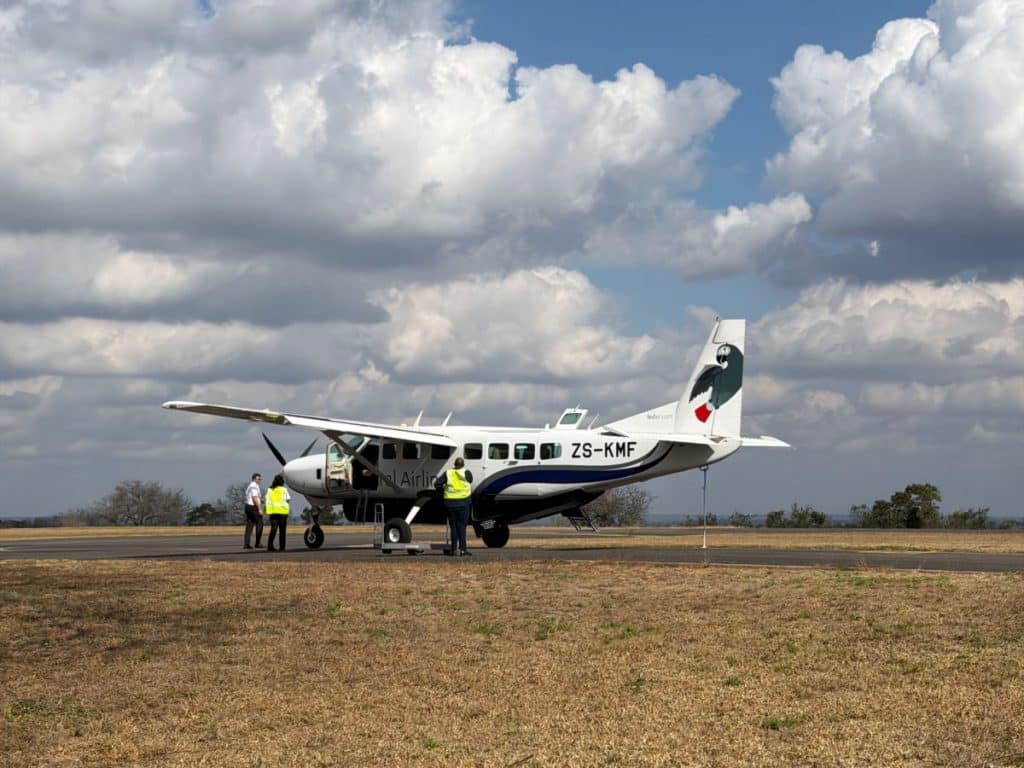 Small bush plane at Skukuza airport in South Africa