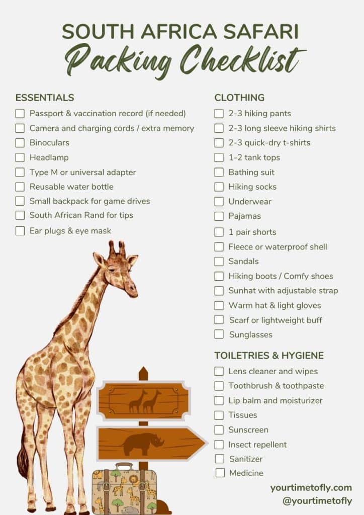 South Africa safari packing checklist PDF